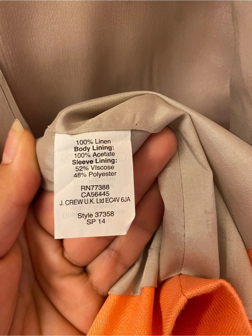 J. Crew Bright Orange schoolboy Blazer Two buttons 100%linen